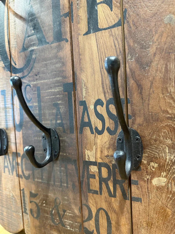 Wooden Wall Panel With Hooks | Blue Goose Imports