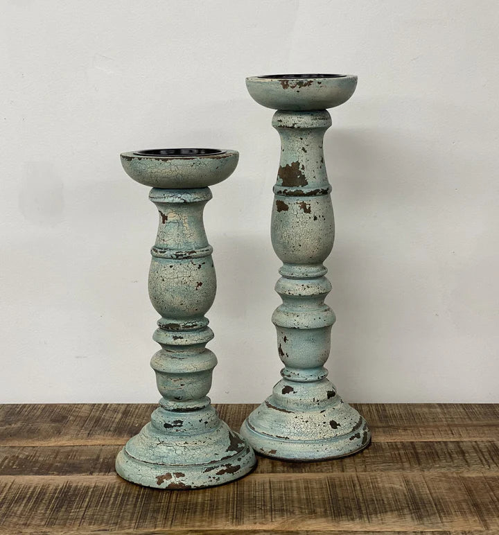 Distressed Candle Stick - Blue | Blue Goose Imports