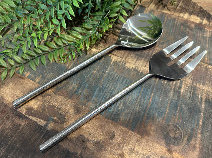 Round Hammered Handle Salad Servers | Blue Goose Imports