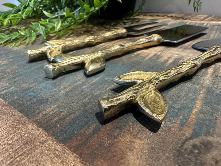 Gold Twig & Leaf Cheese Knife - Set of 3 | Watson & Dods