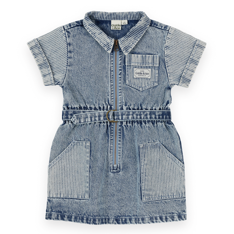 Piper Pinstripe Denim Belted Dress | Goldie + Ace