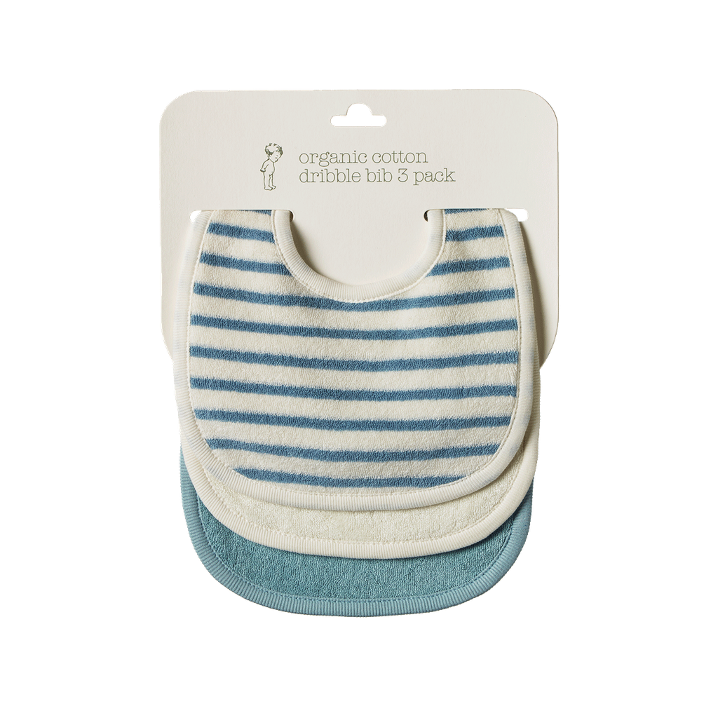 Dribble Bibs 3Pc - Powder Blue/Natural - 0-6M | Nature Baby