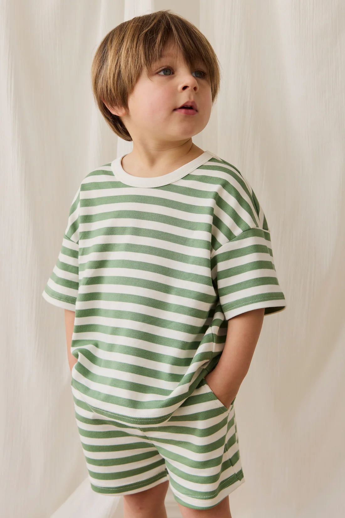 Pima Cotton Wesley Tee - Essential Stripe Parchment/ Snow Pea | Jamie Kay