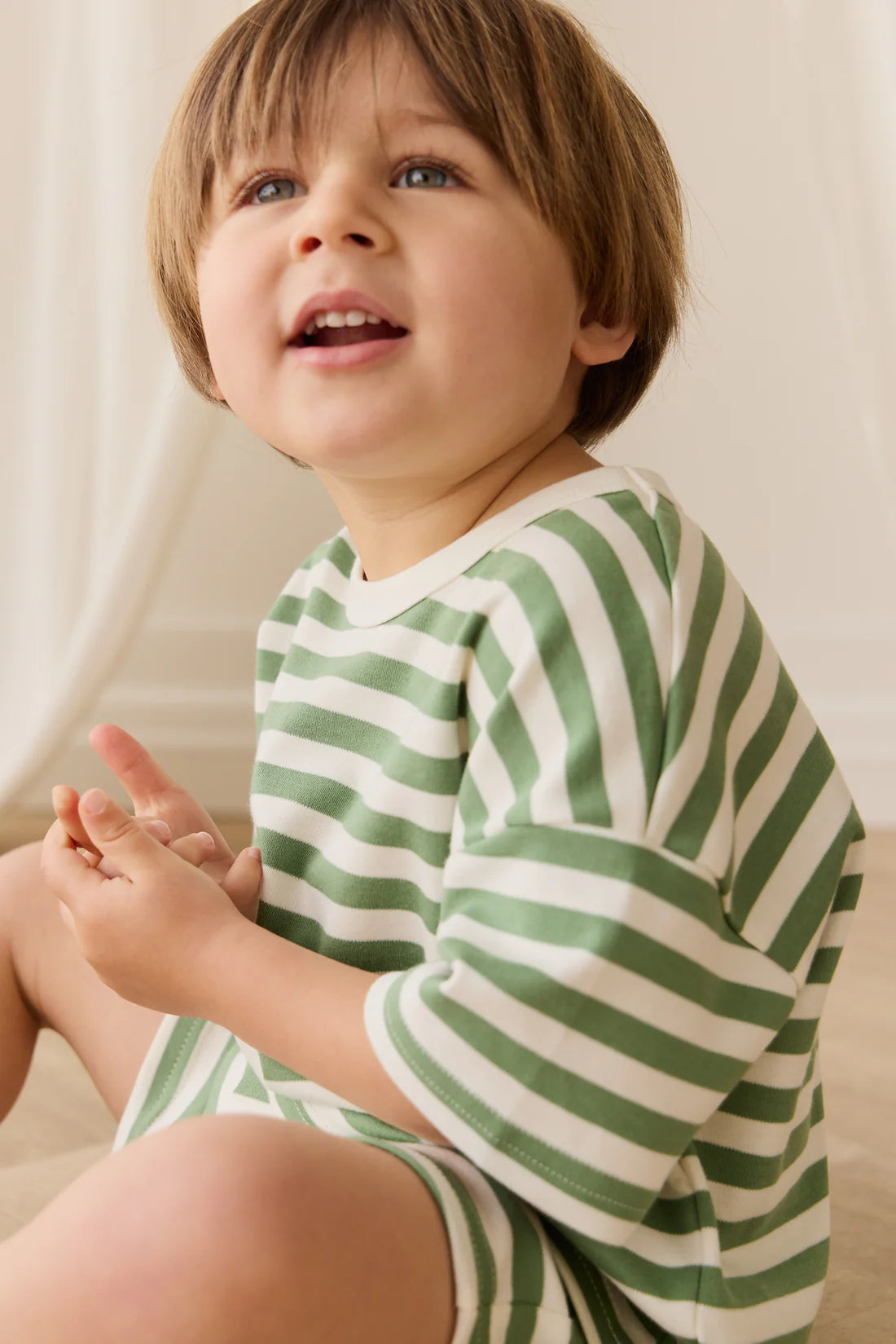 Pima Cotton Wesley Tee - Essential Stripe Parchment/ Snow Pea | Jamie Kay