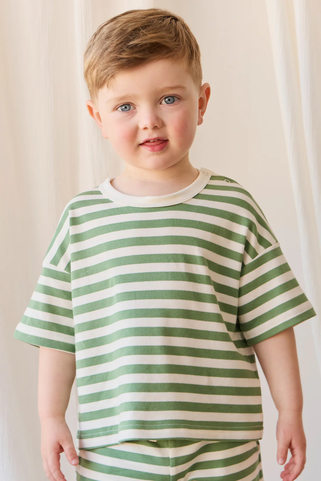 Pima Cotton Wesley Tee - Essential Stripe Parchment/ Snow Pea | Jamie Kay