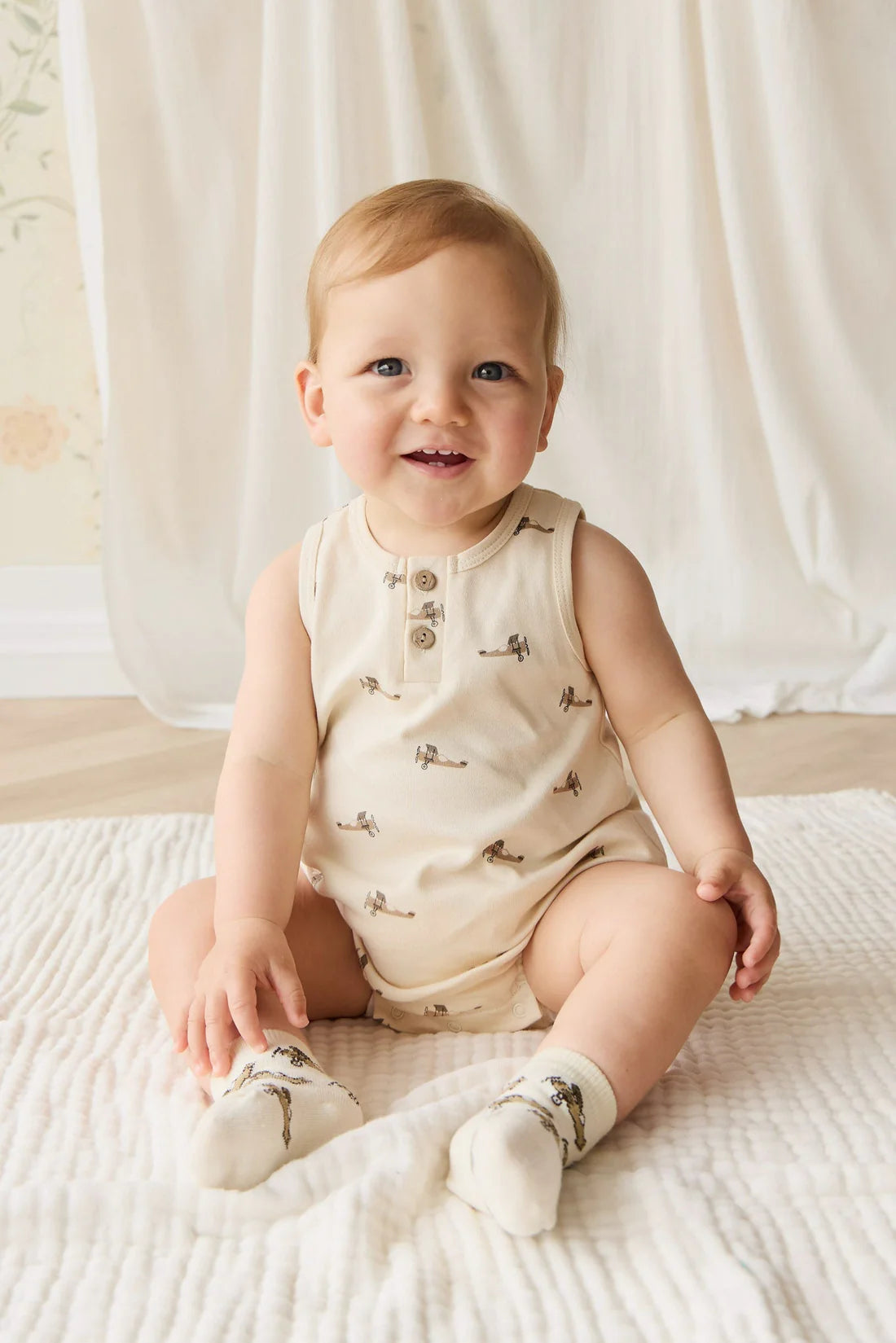 Pima Cotton Archie Playsuit | Fly High Vanilla Cream | Jamie Kay