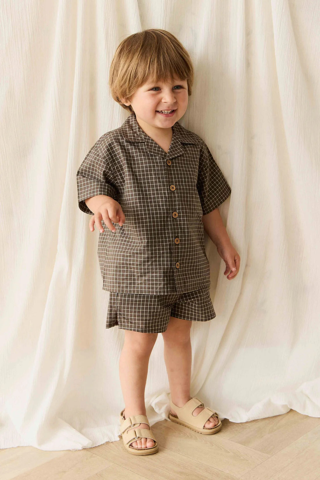 Organic Cotton Silas Shirt | Coffee Grid | Jamie Kay