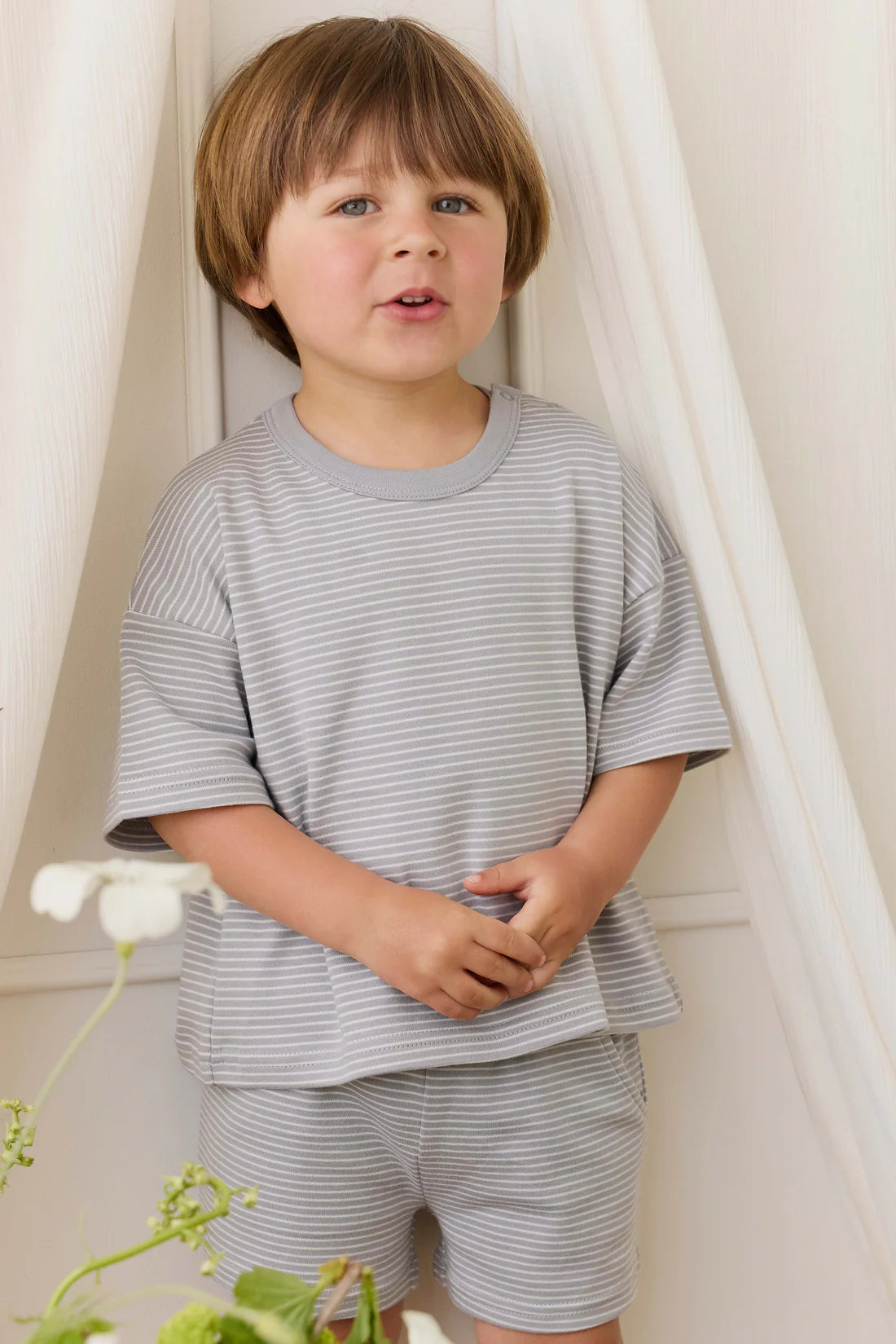 Pima Cotton Wesley Tee - Fine Stripe Missouri/Parchment | Jamie Kay