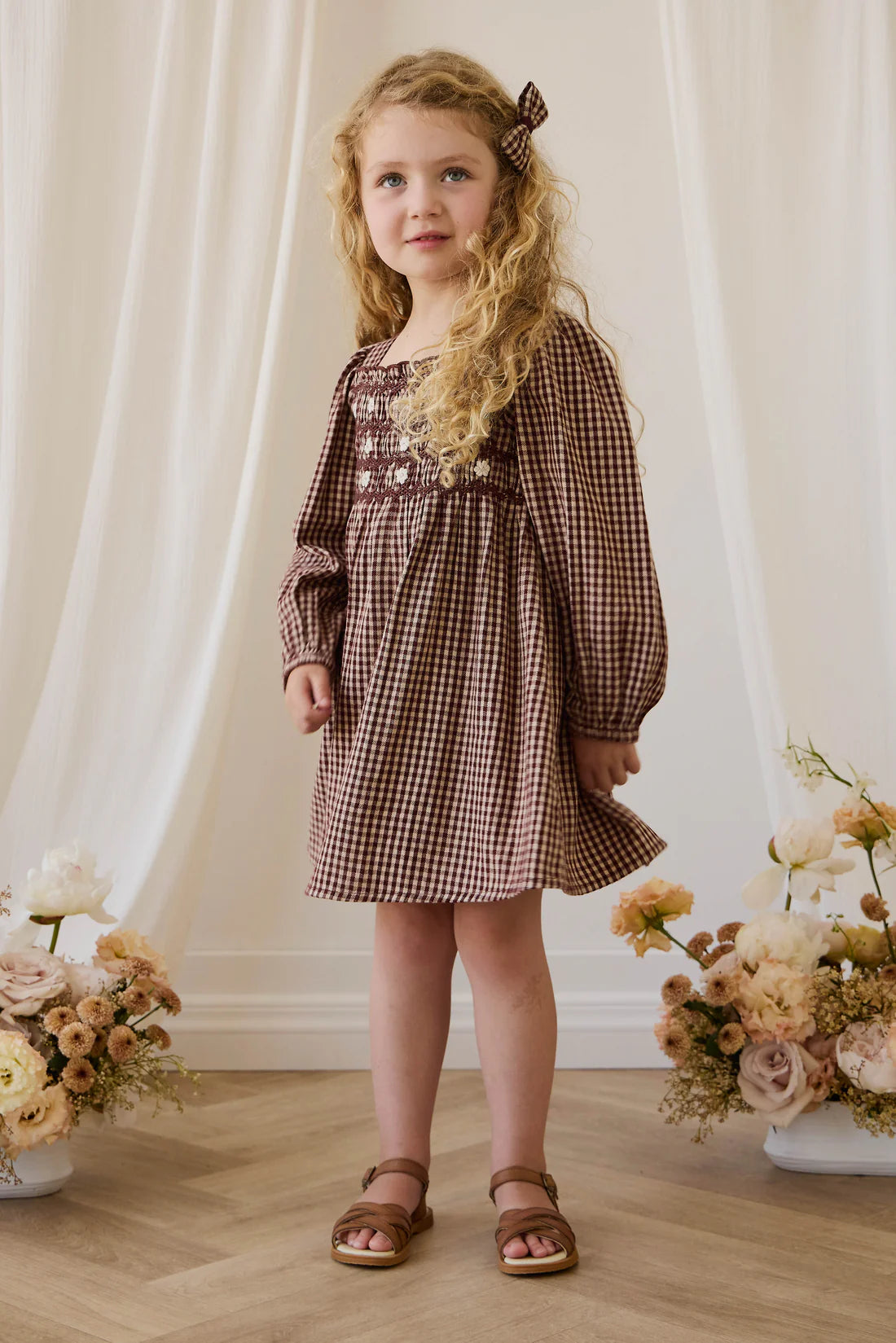 Organic Cotton Cecile Dress - Cinnamon Gingham | Jamie Kay