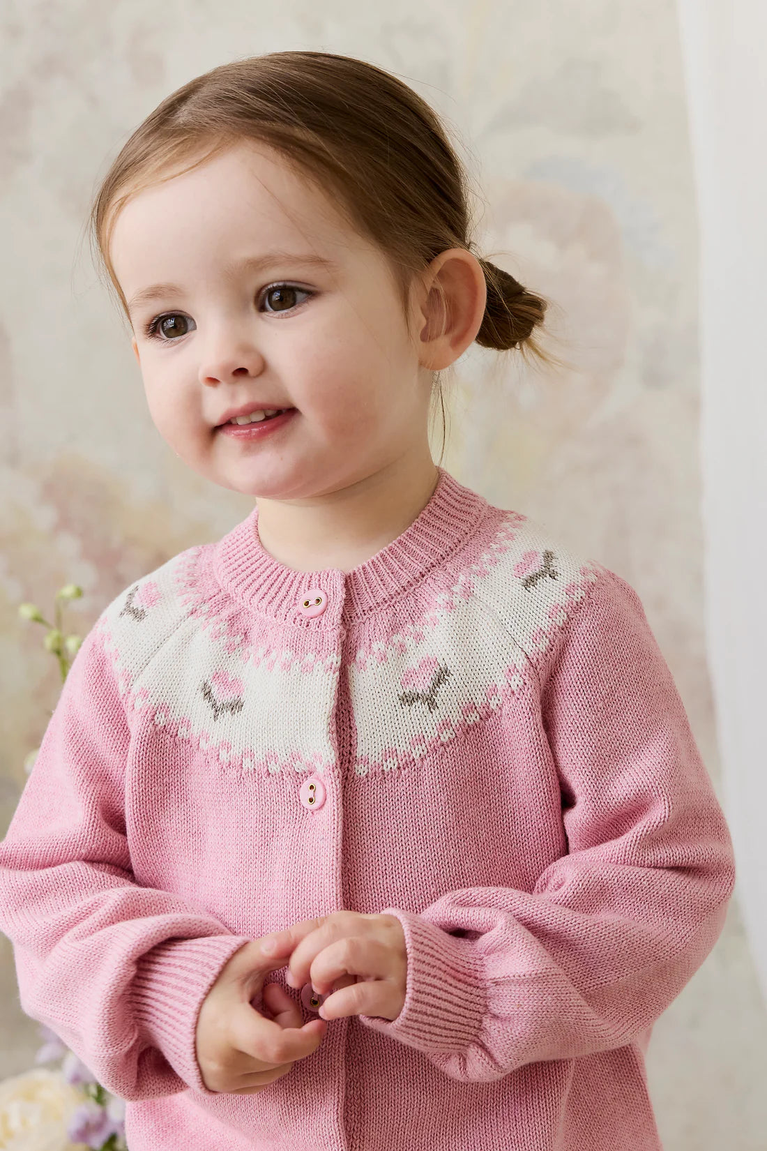 Annette Cardigan - Annette Jacquard - Pink Flutter Marle | Jamie Kay