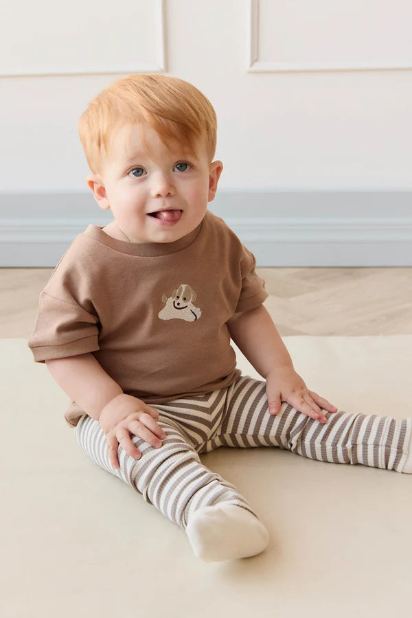 Organic Cotton Modal Legging - Narrow Stripe Tweed/Cloud | Jamie Kay