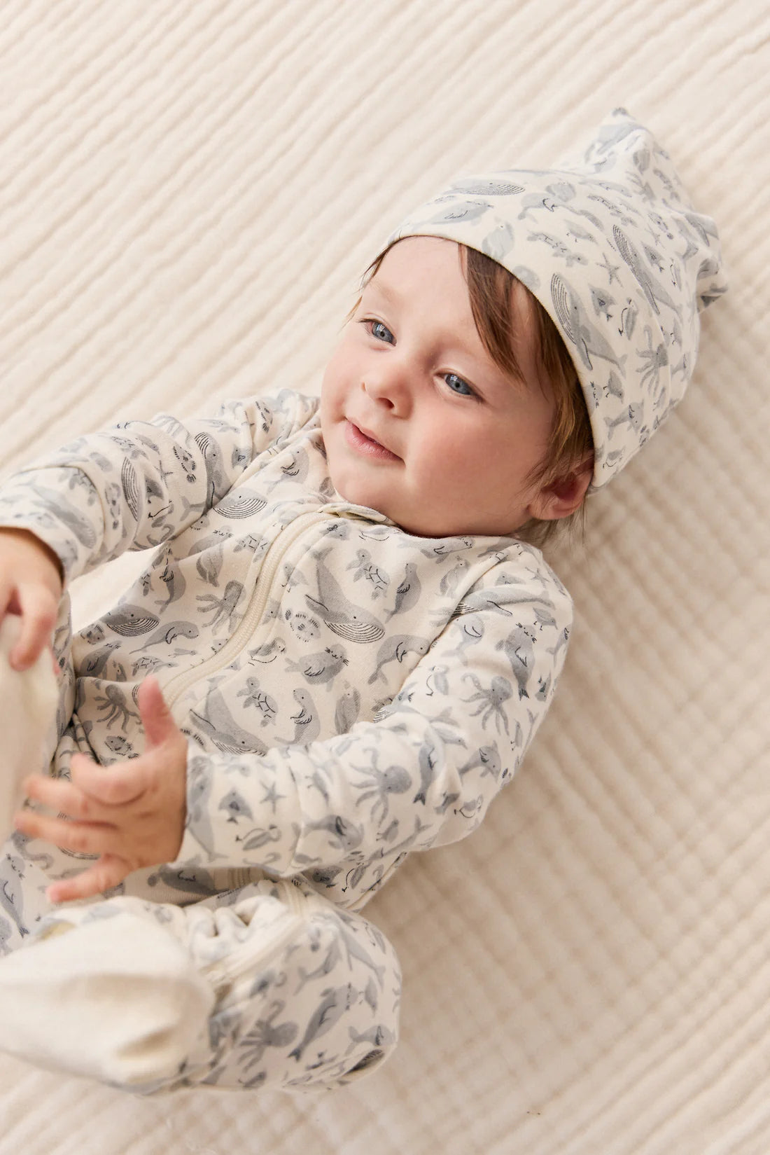 Organic Cotton Reese Zip Onepiece - Sea Life | Jamie Kay
