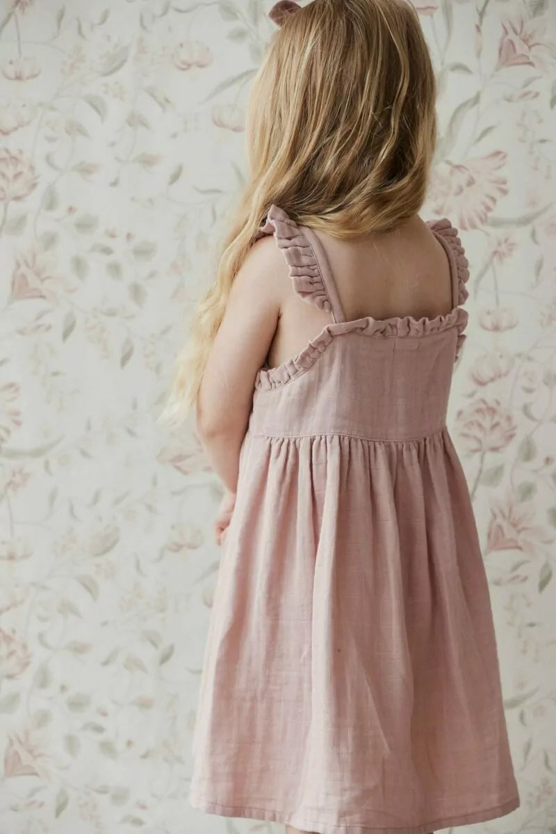 Organic Cotton Muslin Gemima Dress - Mauve Shadow Jamie Kay