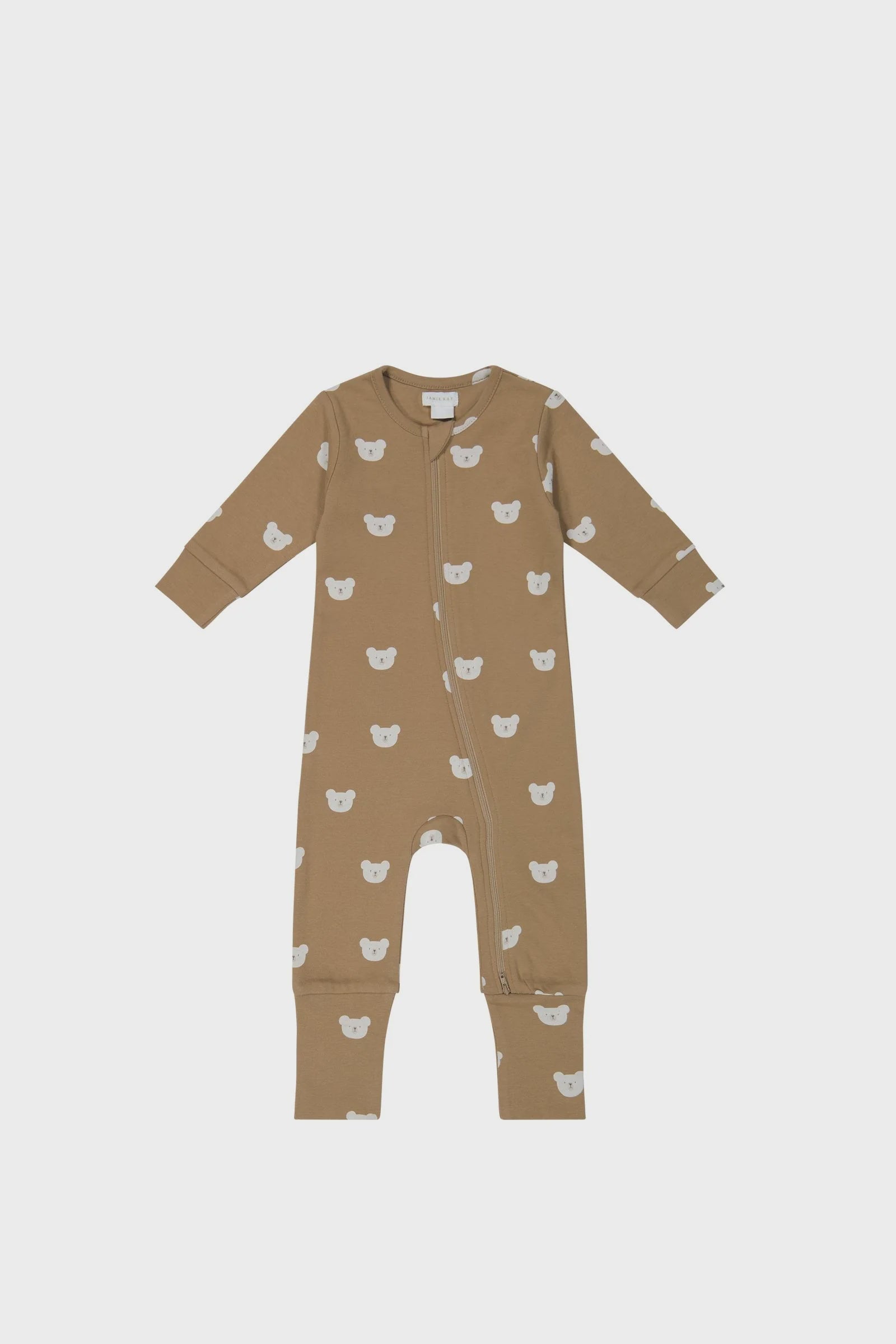 Organic Cotton Reese Zip Onepiece - Bears Caramel Cream | Jamie Kay