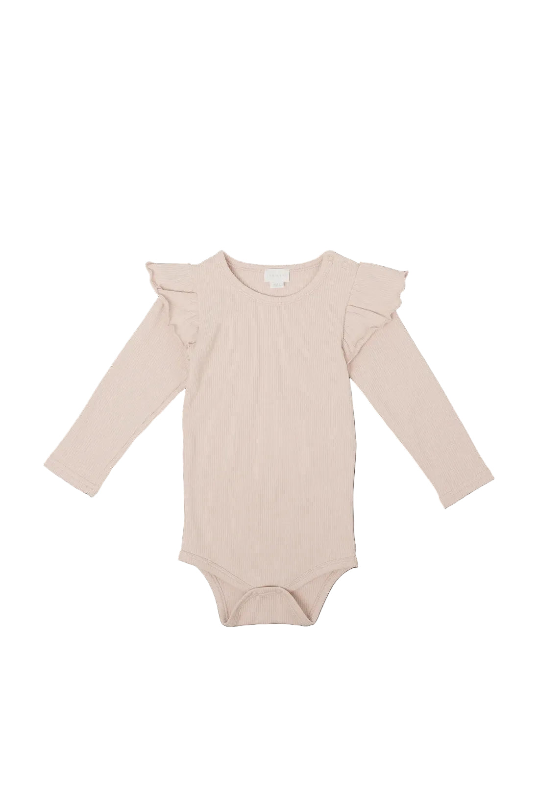Organic Cotton Fine Rib Frill Bodysuit - Rose Dust | Jamie Kay
