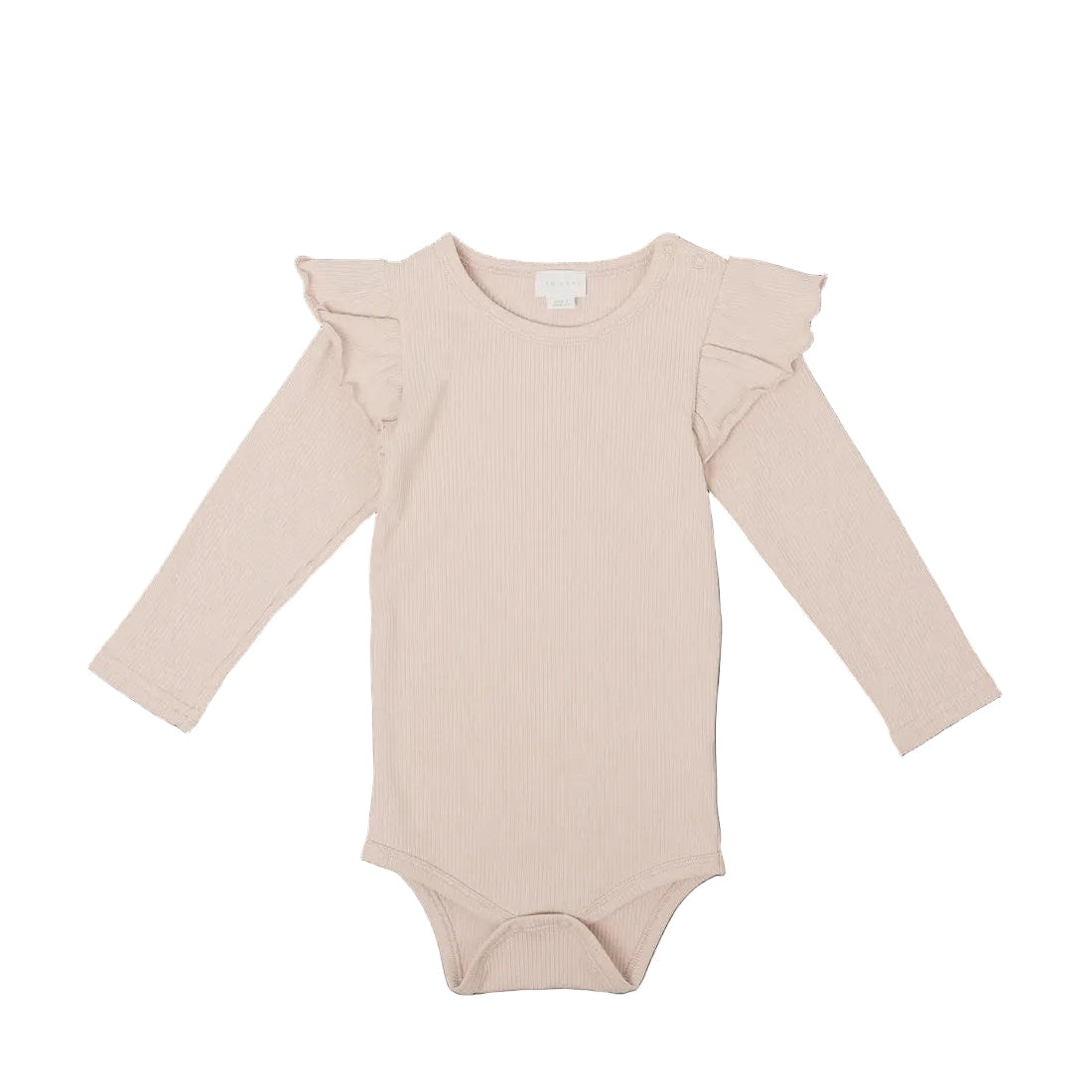 Organic Cotton Fine Rib Frill Bodysuit - Rose Dust | Jamie Kay