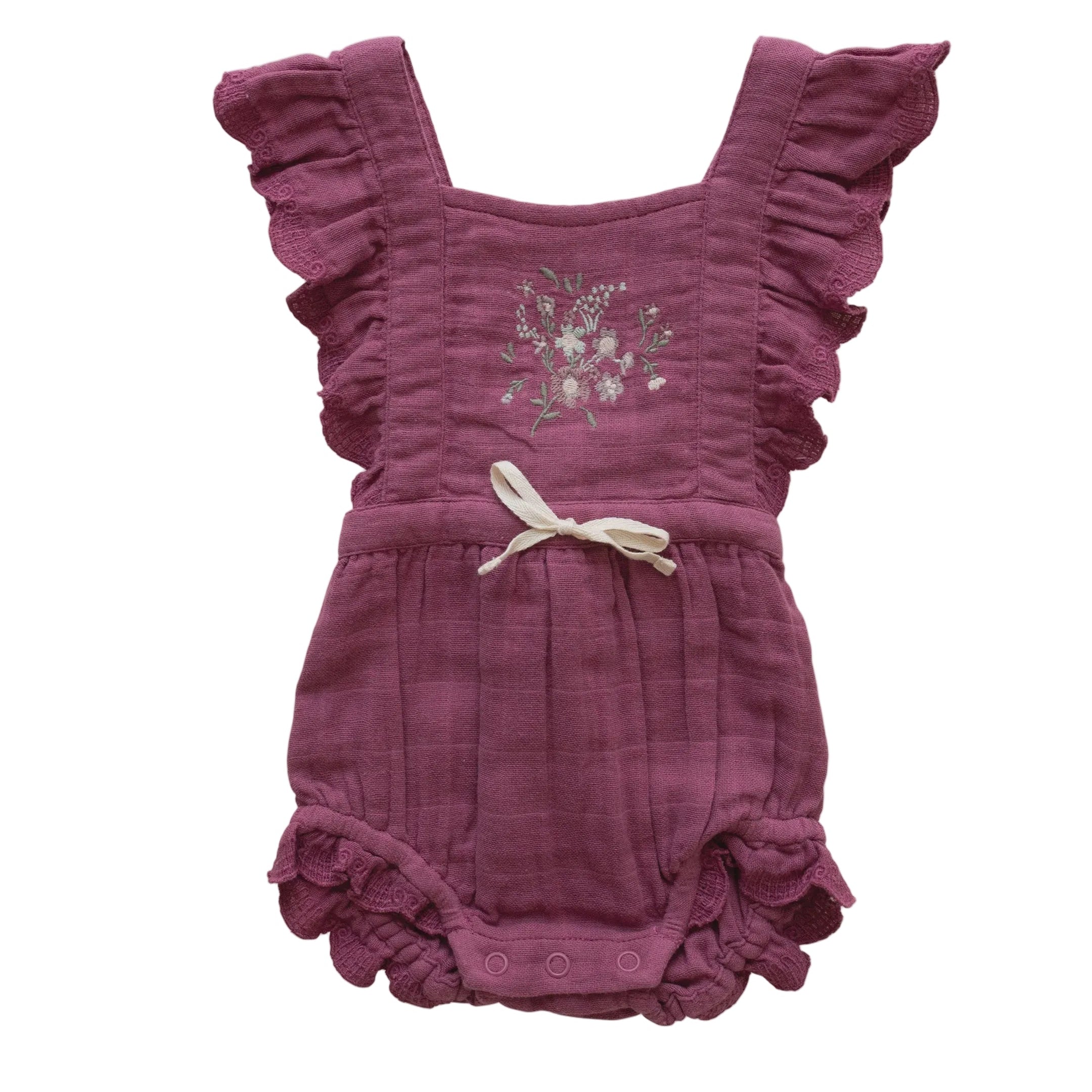 Organic Cotton Muslin Macy Playsuit - Grape | Jamie Kay
