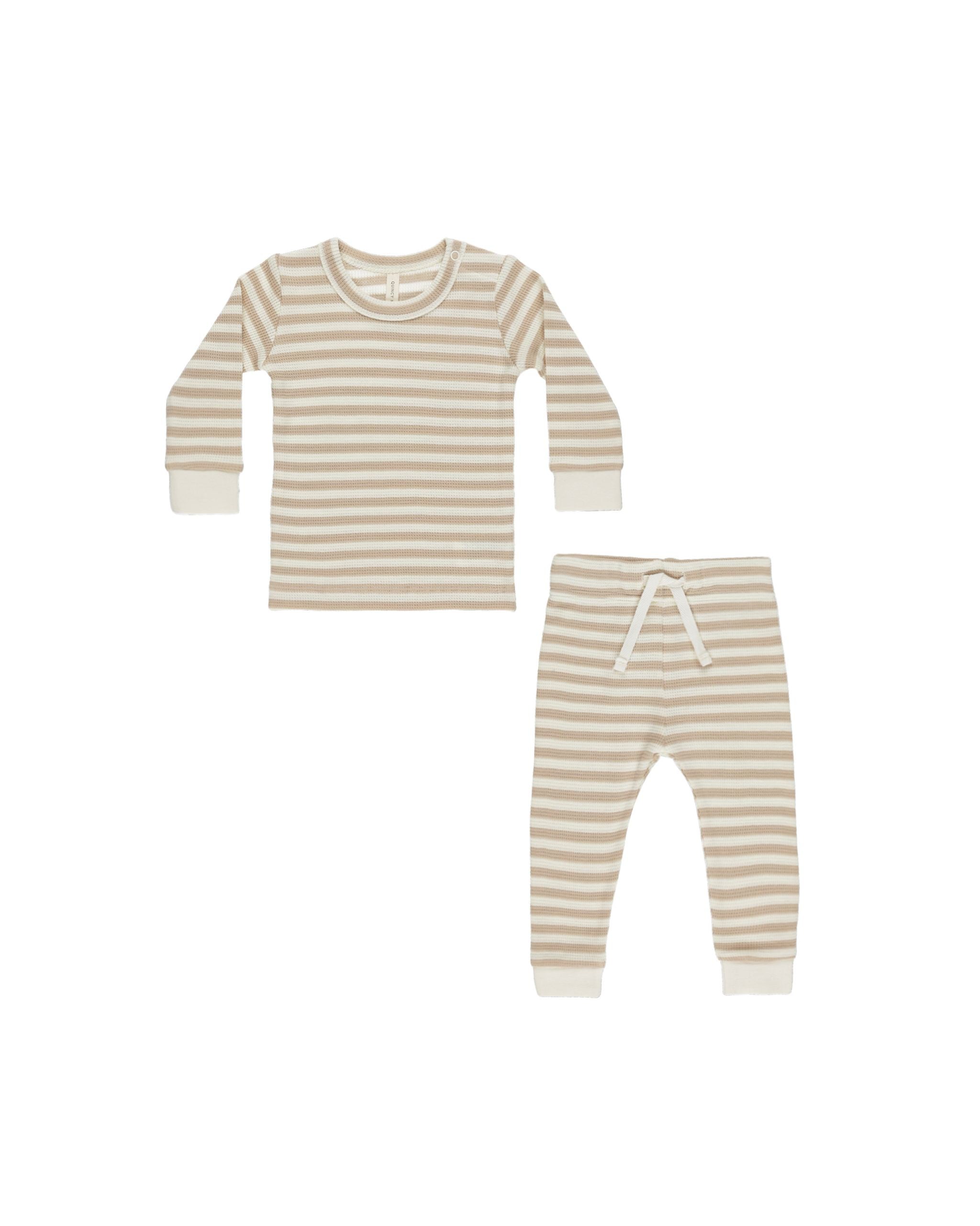 Waffle Top + Pant Set || Oat Stripe - OAT | Quincy Mae