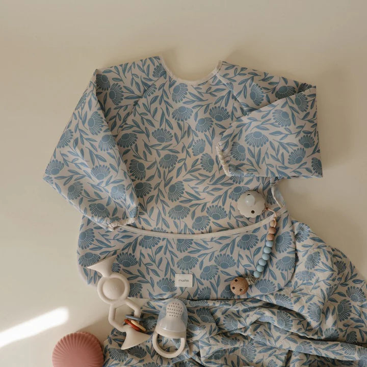 Long Sleeve Bib - Blue Flowers | Mushie