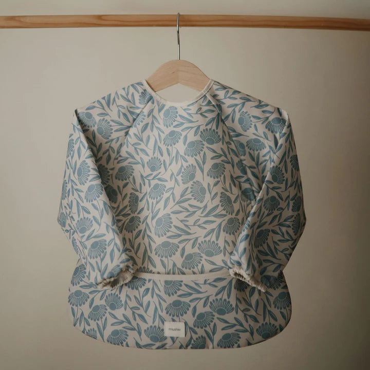 Long Sleeve Bib - Blue Flowers | Mushie