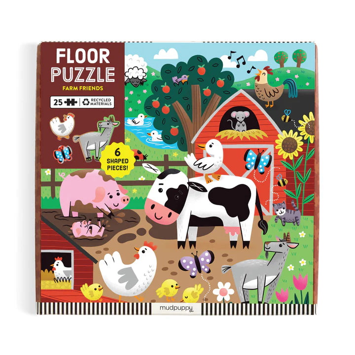 Farm Friends 25 Piece Floor Puzzle with Shaped Pieces | Mudpuppy