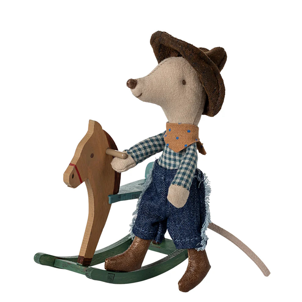 Cowboy Mouse on Rocking Horse | Maileg