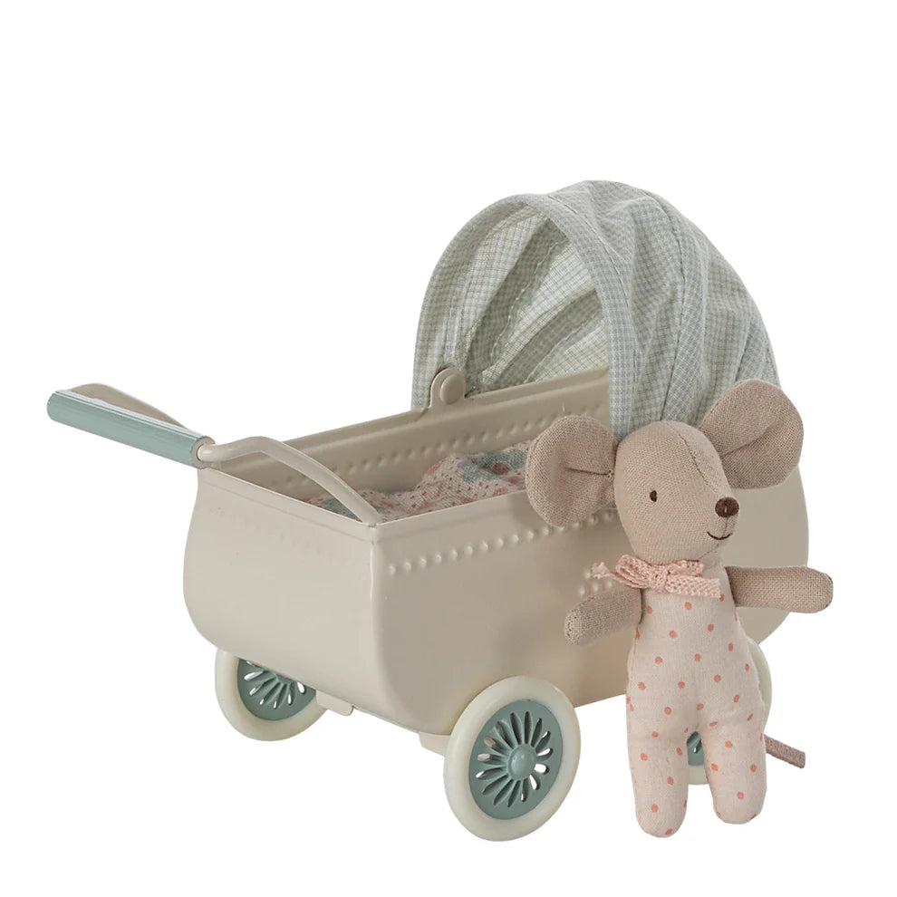Pram with Baby Mouse - Mint | Maileg