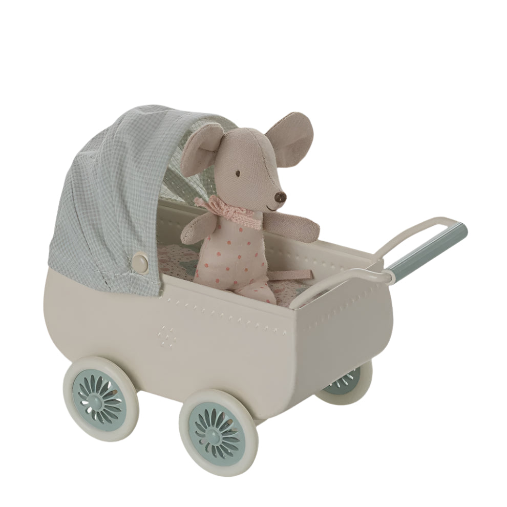 Pram with Baby Mouse - Mint | Maileg
