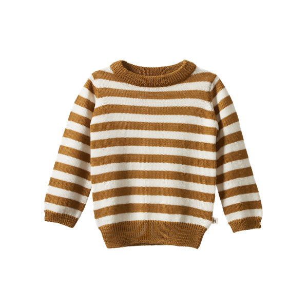 MERINO KNIT PULLOVER || Toffee Bold Stripe |Nature Baby