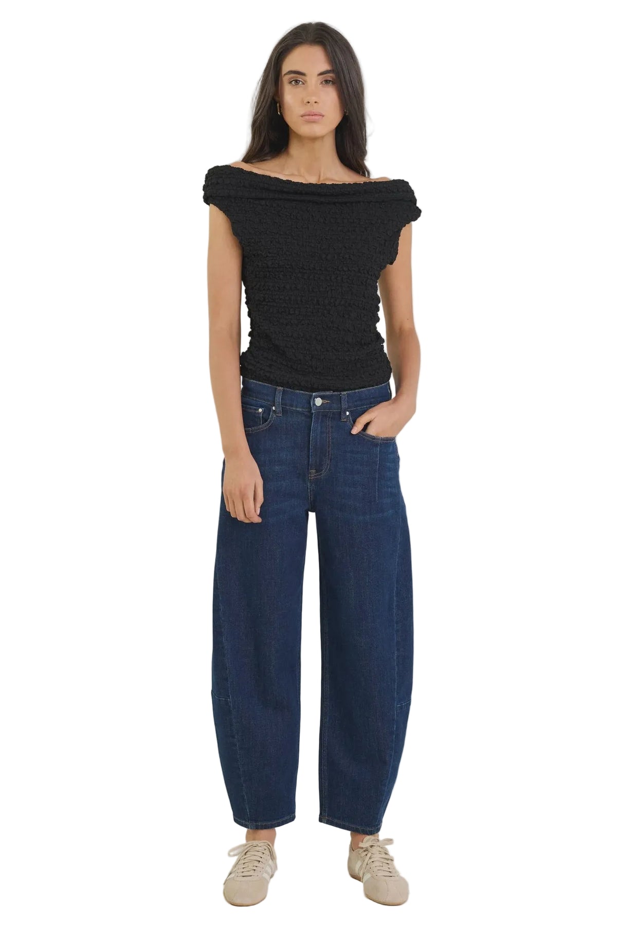 Graduate Dark Blue Stretch Barrel Jeans | Among The Brave