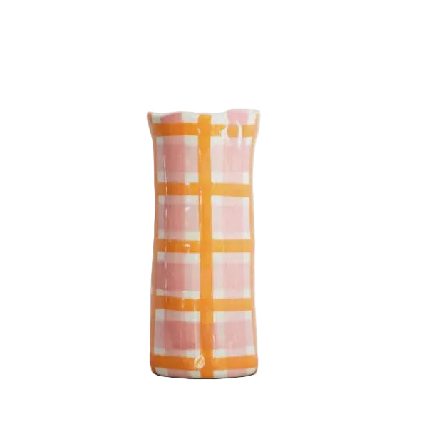 Ceramic Vase - Small - Pink & Orange Gingham | Noss & Co