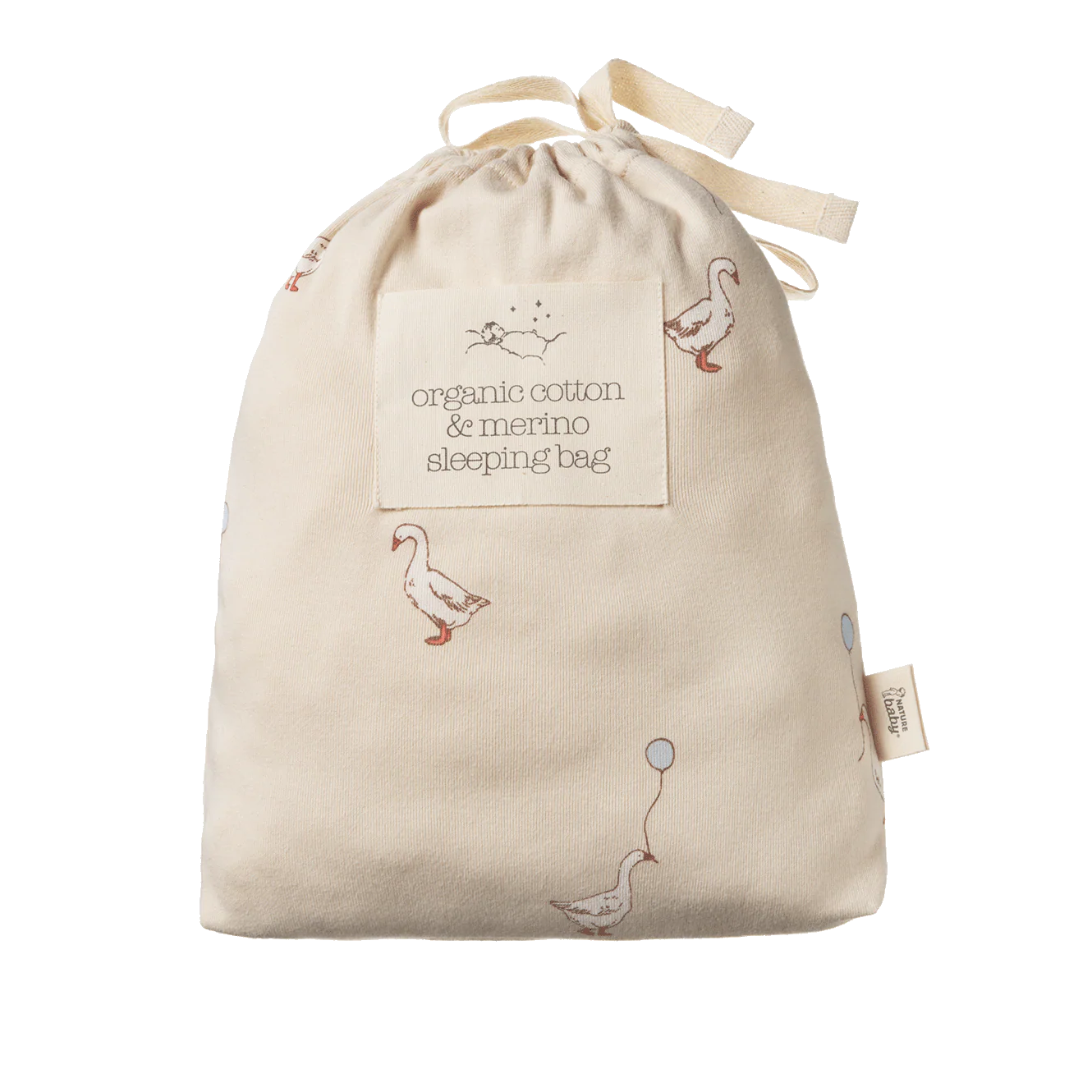 ORGANIC COTTON & MERINO SLEEPING BAG. Goose Lullaby Print | Nature Baby