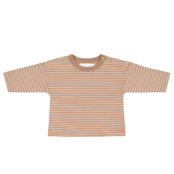 Organic Cotton Levi Long Sleeve Top - Daily Stripe Pale Terracotta/Buff | Jamie Kay