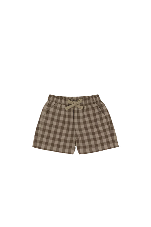 Organic Cotton Louis Short - Gingham Shitake | Jamie Kay