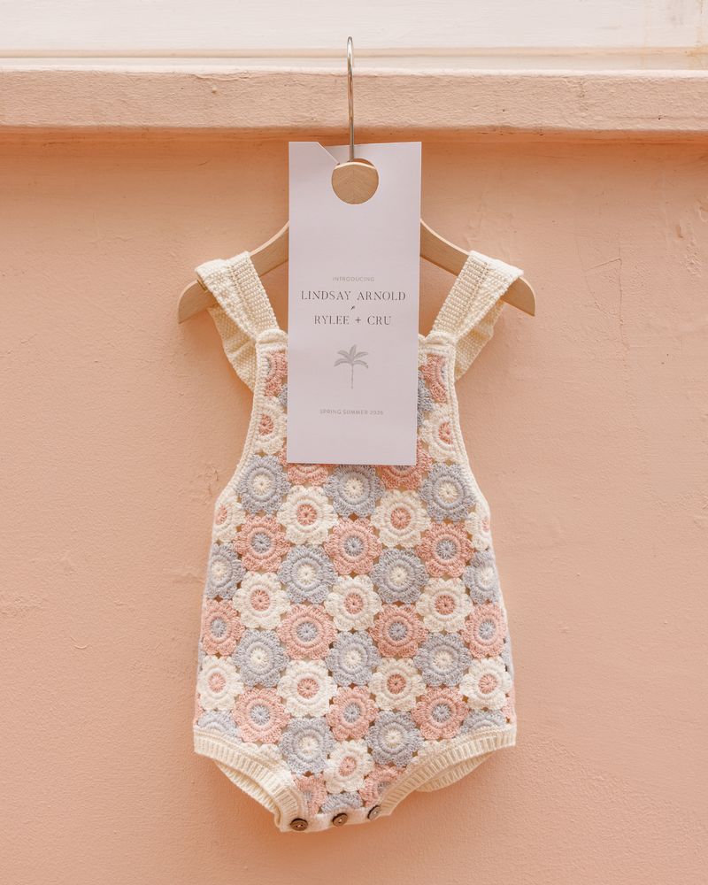 Crochet Romper || Blue, Light Pink, Ivory | Rylee + Cru