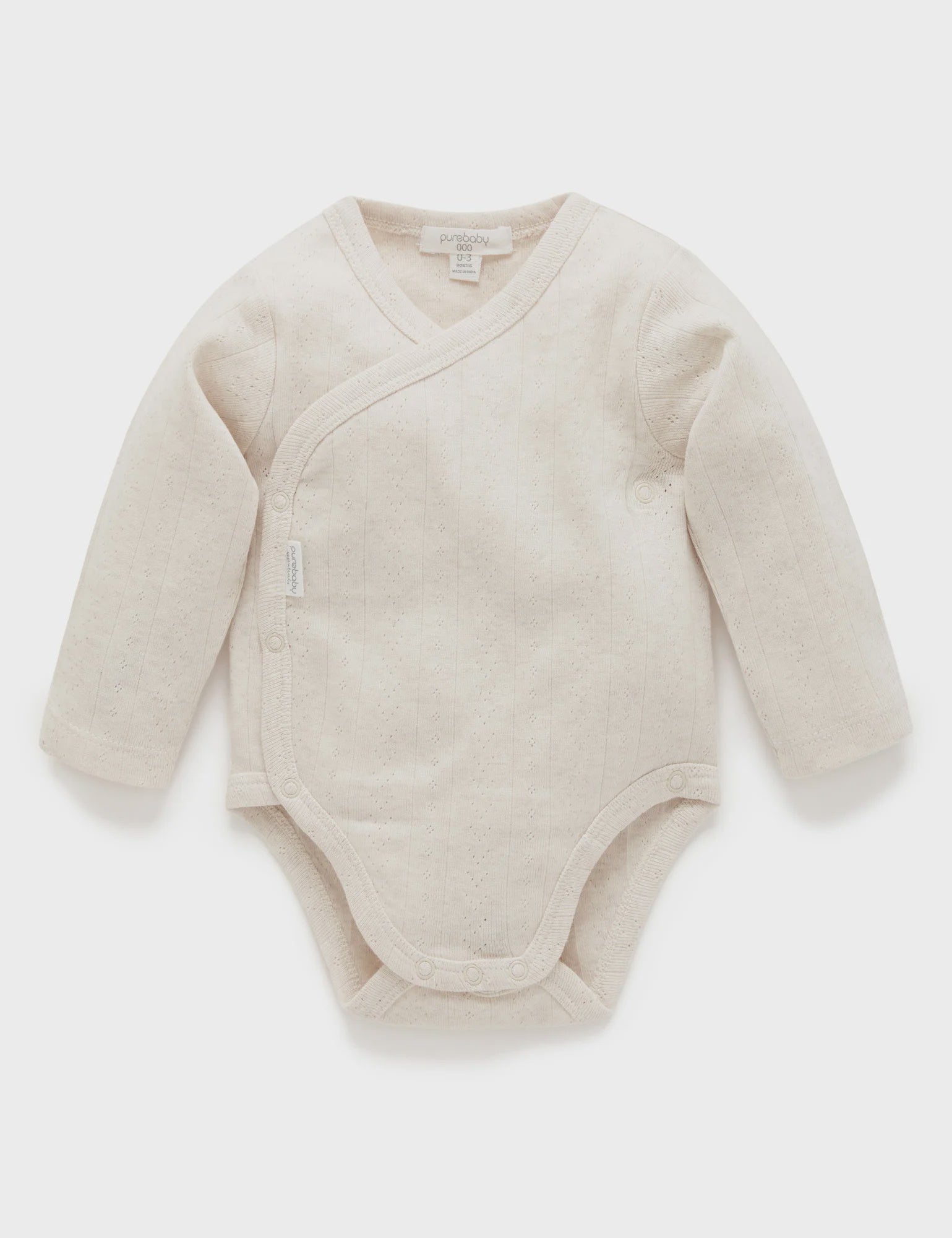 Pointelle Long Sleeve Wrap Bodysuit - Wheat melange | Purebaby