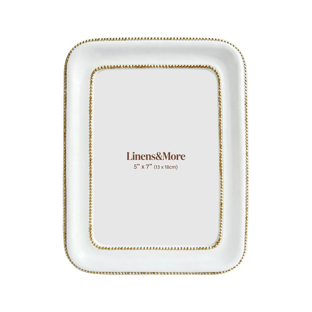 White & Gold Minimalist Photo Frame 5x7 | Linens & More