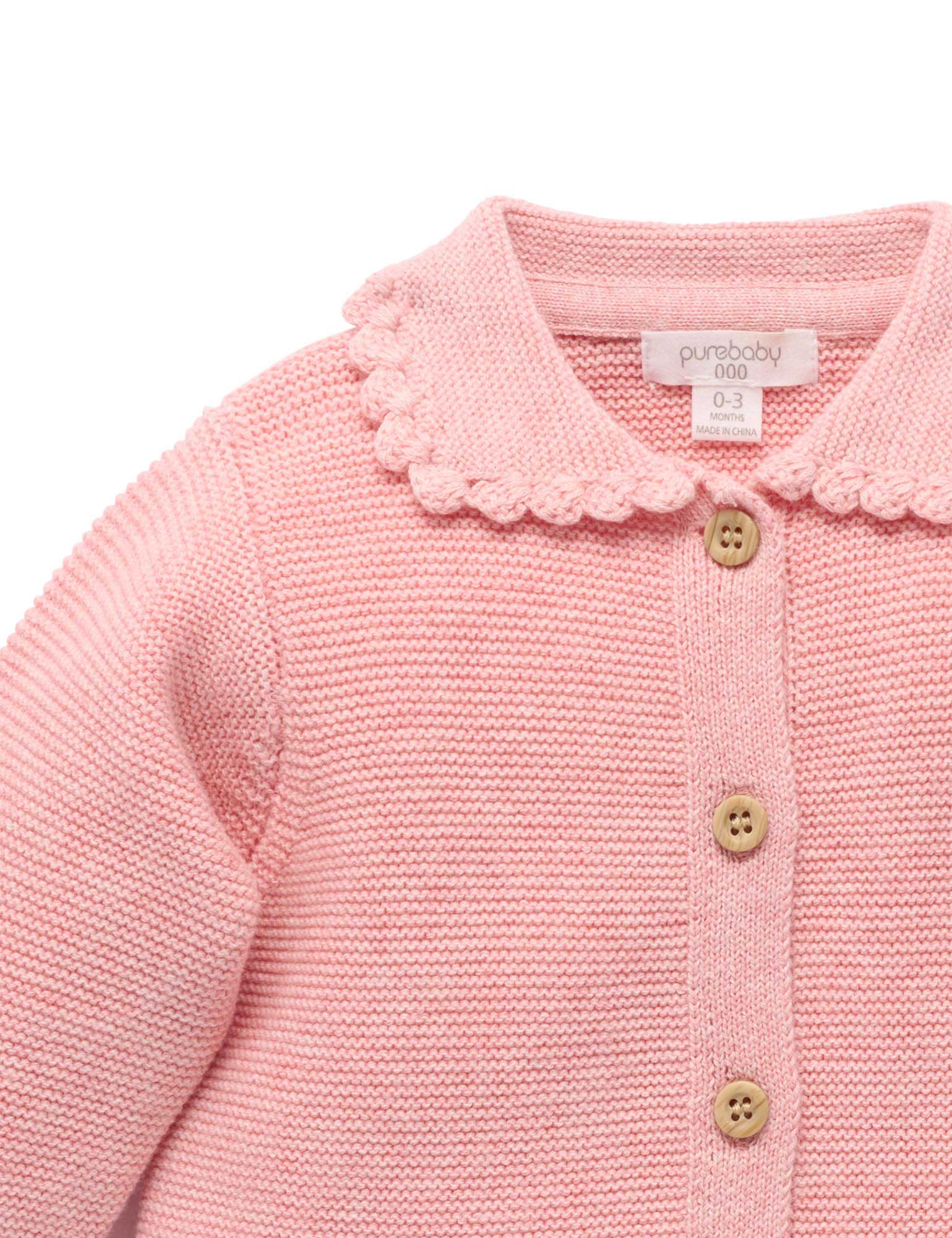 Crochet Collar Cardigan - Blush Melange | Purebaby