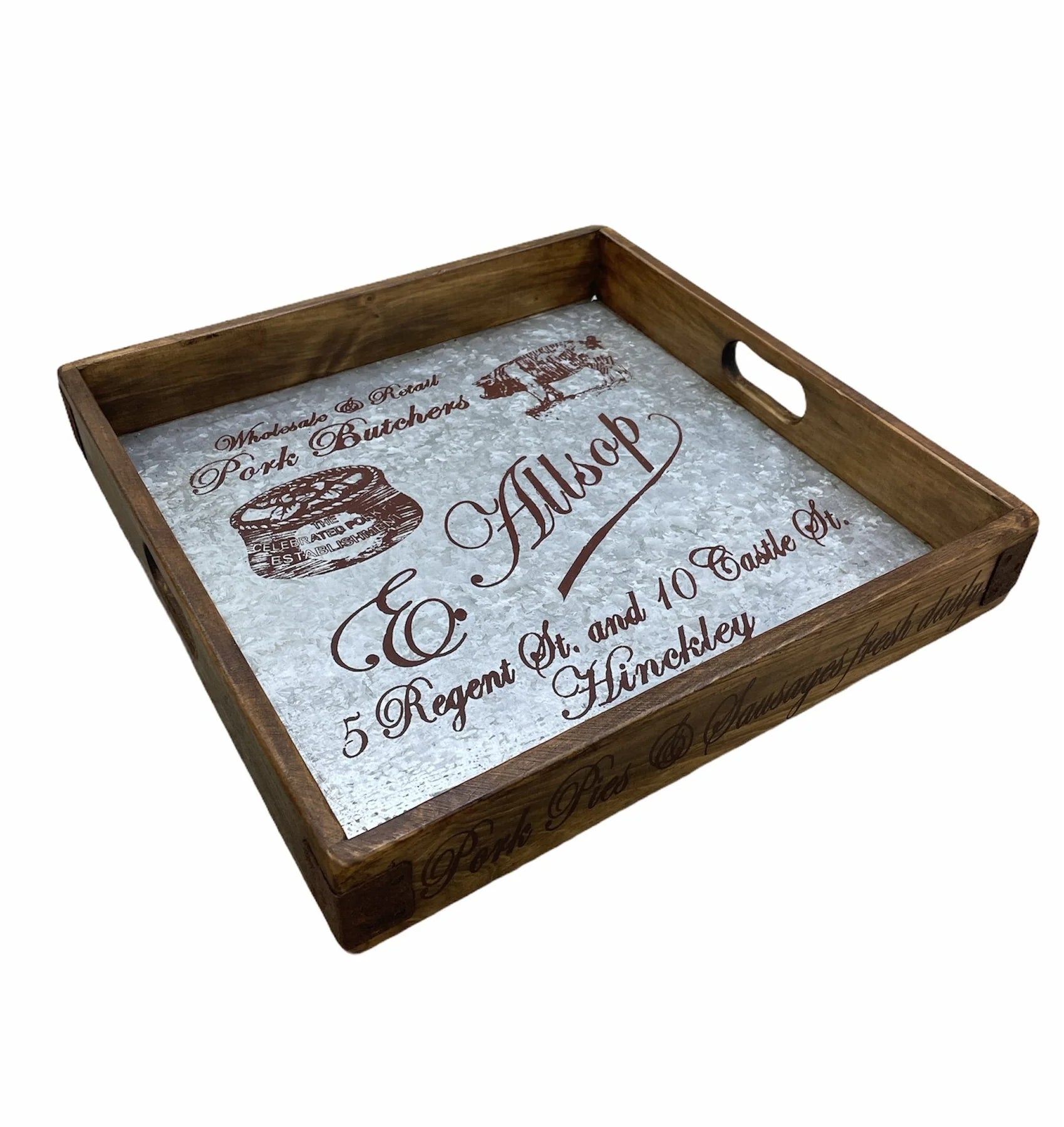 Square Zinc Lined Tray with Steel Corners | Blue Goose Imports