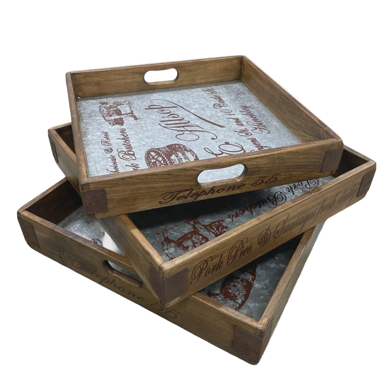 Square Zinc Lined Tray with Steel Corners | Blue Goose Imports