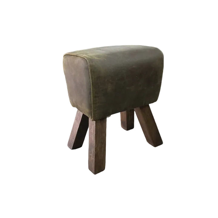 Brown Leather Gym Stool - Small | Blue Goose Imports