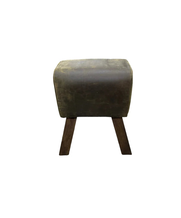 Brown Leather Gym Stool - Small | Blue Goose Imports