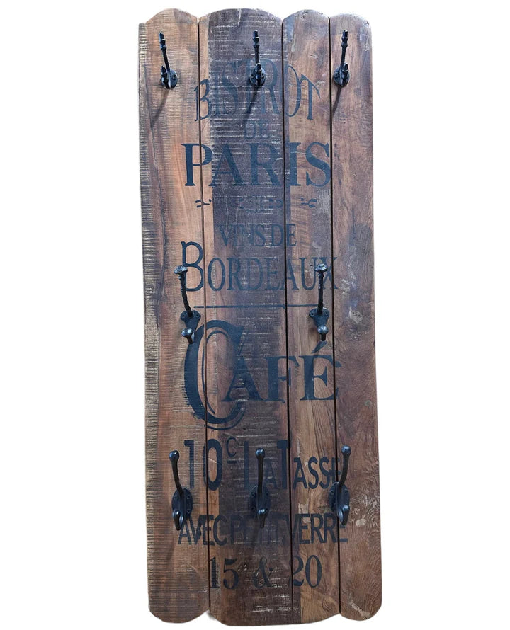 Wooden Wall Panel With Hooks | Blue Goose Imports