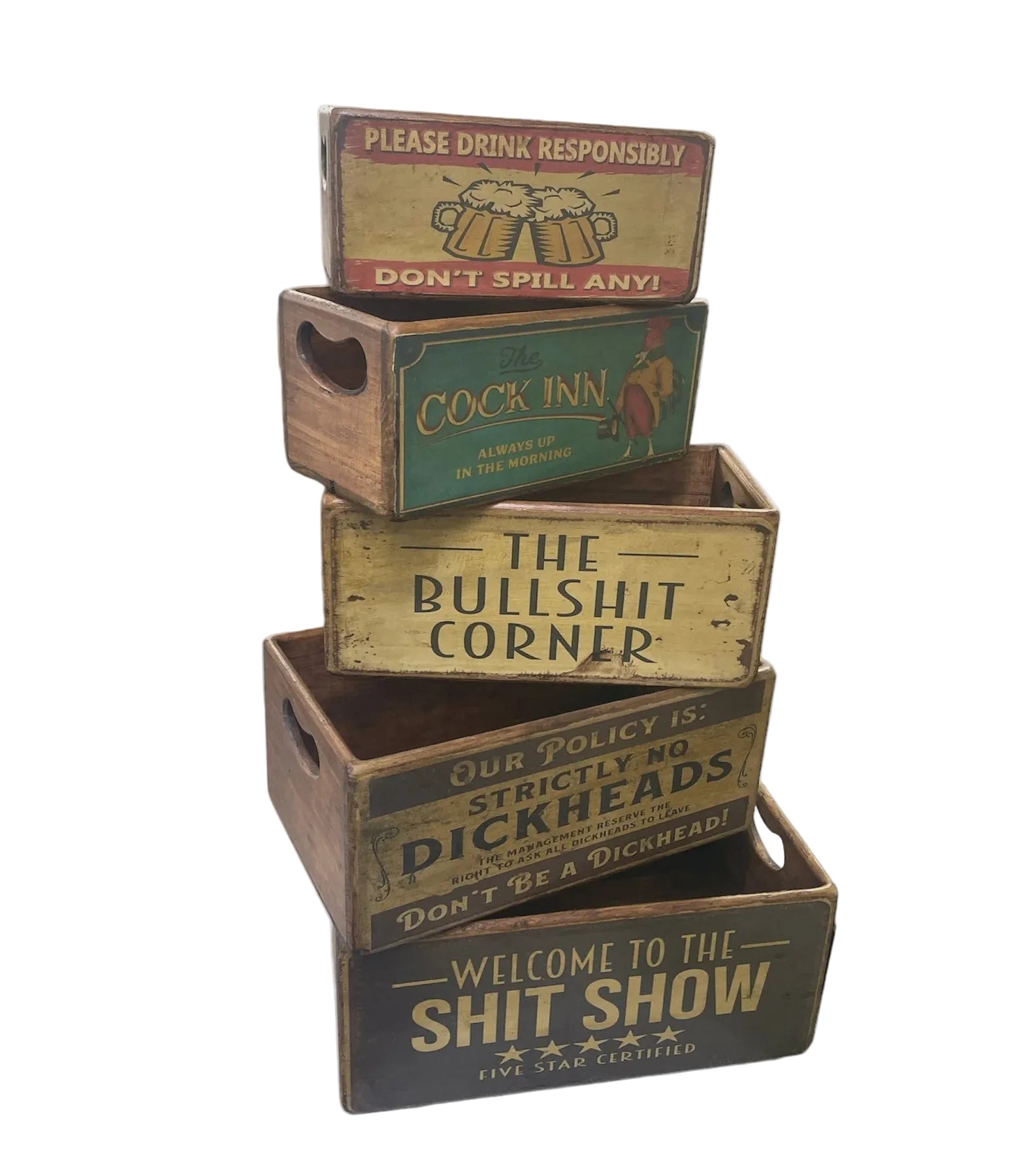 Wooden Boxes with Hole Handle | Blue Goose Imports