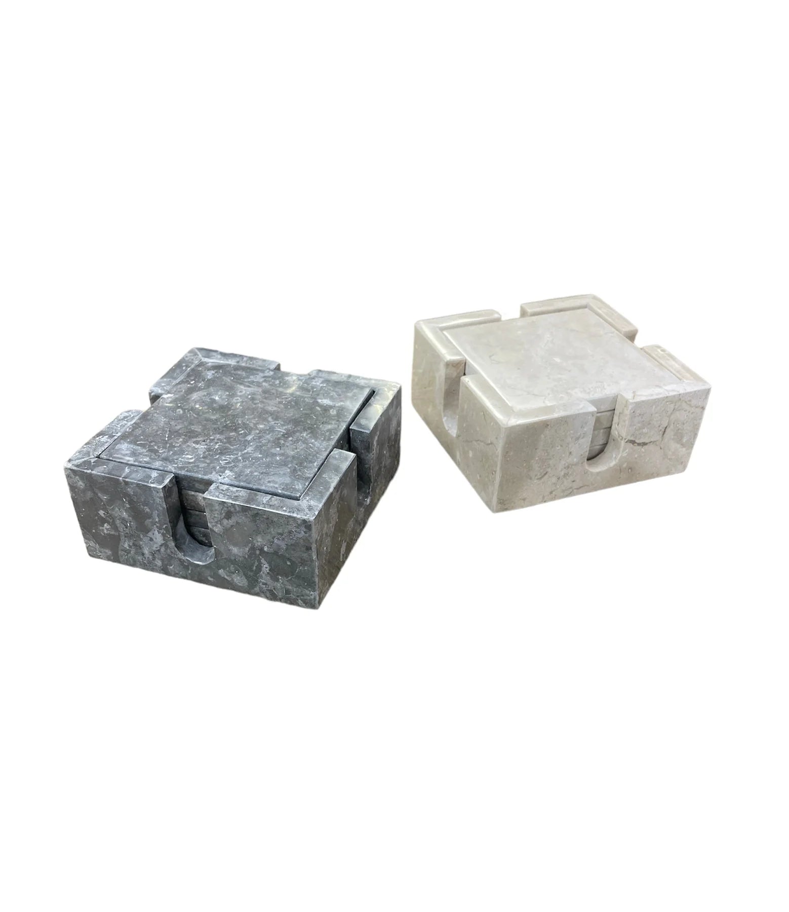 Square Marble Coaster Set In Holder - Grey | Blue Goose Imports
