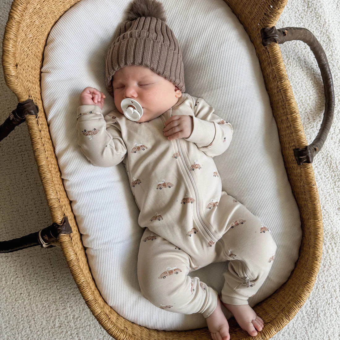 CLASSIC CAR ZIP ROMPER || Beige | Aster & Oak