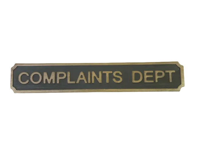 Complaints Dept - Wooden Sign | Blue Goose Imports