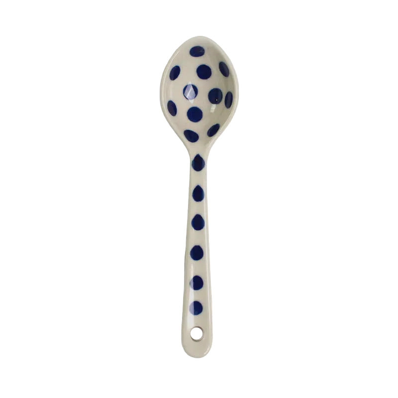 Spoon 16 cm - White/Blue Spot | Polish Ceramics