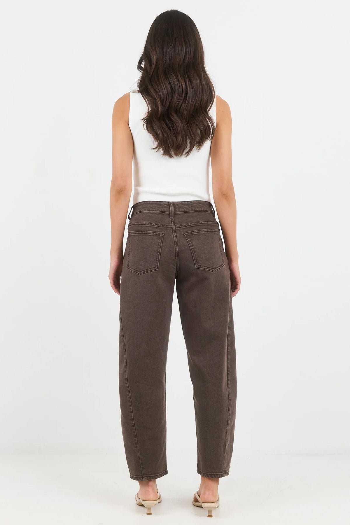 Idolise Mocha Stretch Soft Barrel Jeans | Stories Be Told