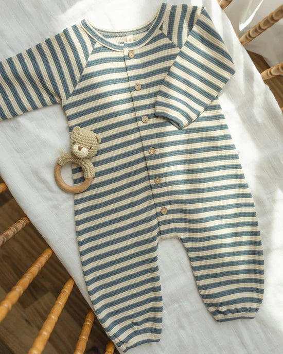 WAFFLE LONG SLEEVE JUMPSUIT || OCEAN STRIPE | Quincy Mae